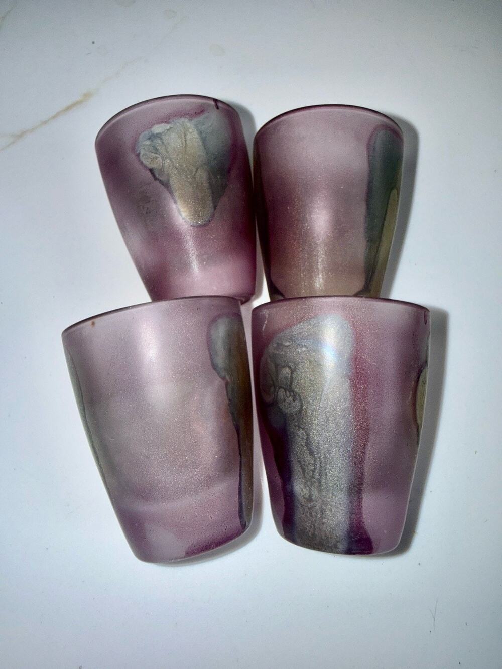 Vtg Rueven Art Nouveau Satin Frosted Glass Shot Glasses Barware Set Of 4